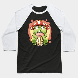 Kawaii Boba Tea Bubbles Frog Mushroom Hat Cute Cottagecore Baseball T-Shirt